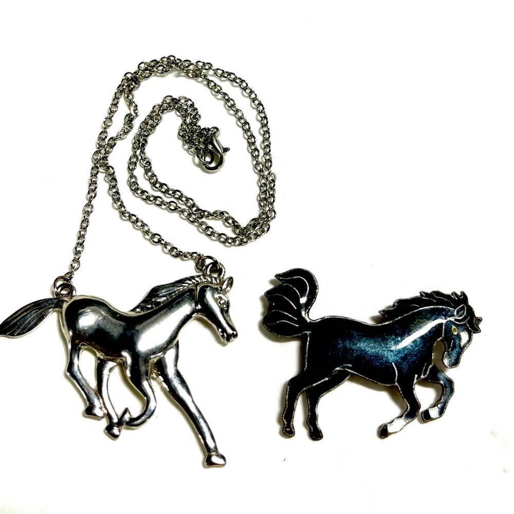 Equestrian Horses Silver Jewelry 3 pieces